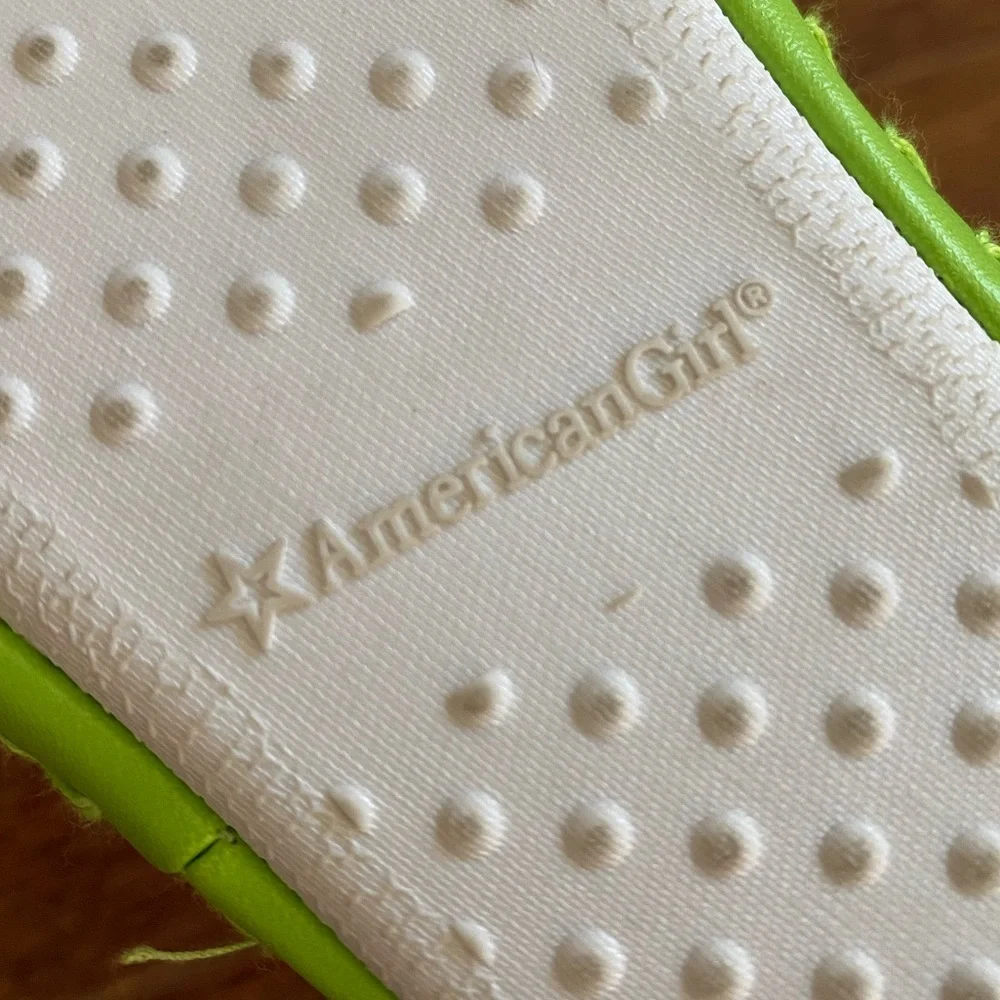 American Girl Hot Pink Knit Ruffle Slippers with Lime Trim